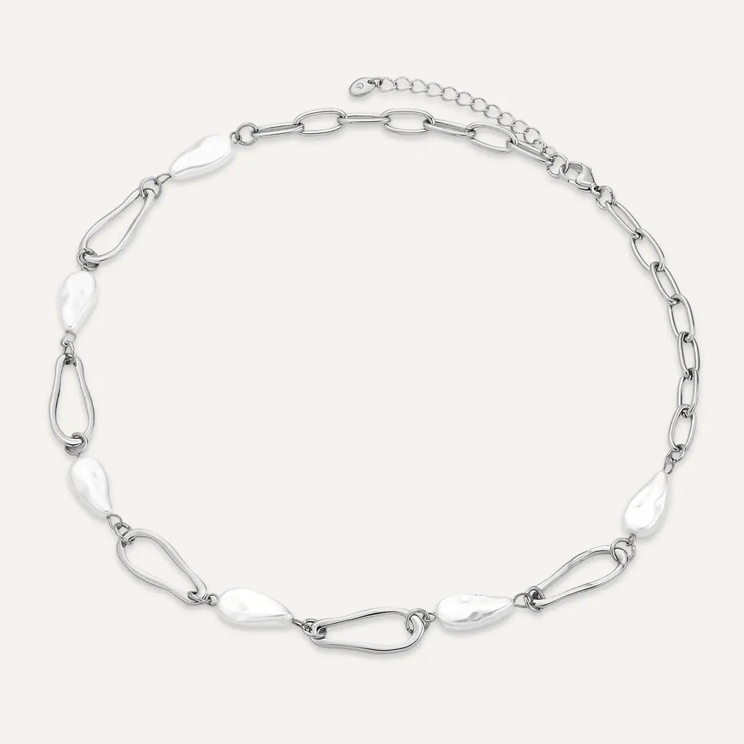 Vibes | Baroque Pearls Link Necklace | White Gold-Plated