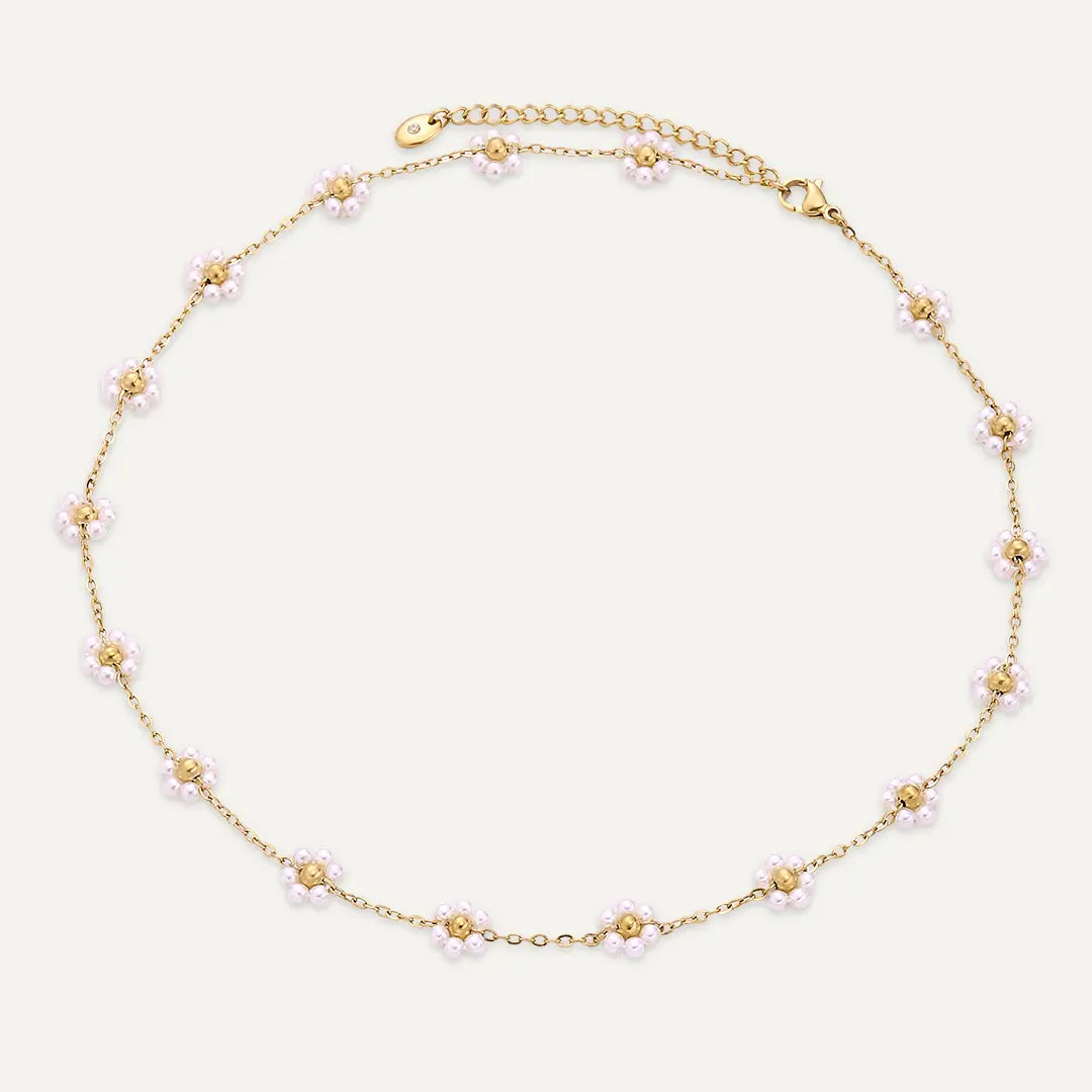 Vibes | Multi-Flower Pearl Station Necklace | 18K Gold-Plated