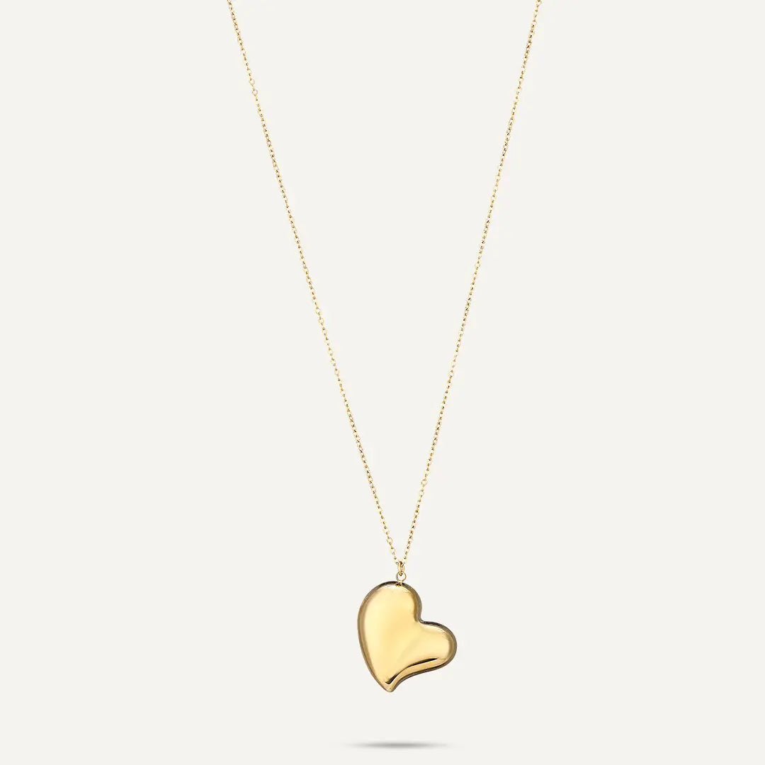 Vibes | Polished Puffy Heart Pendant Long Necklace | 18K Gold-Plated