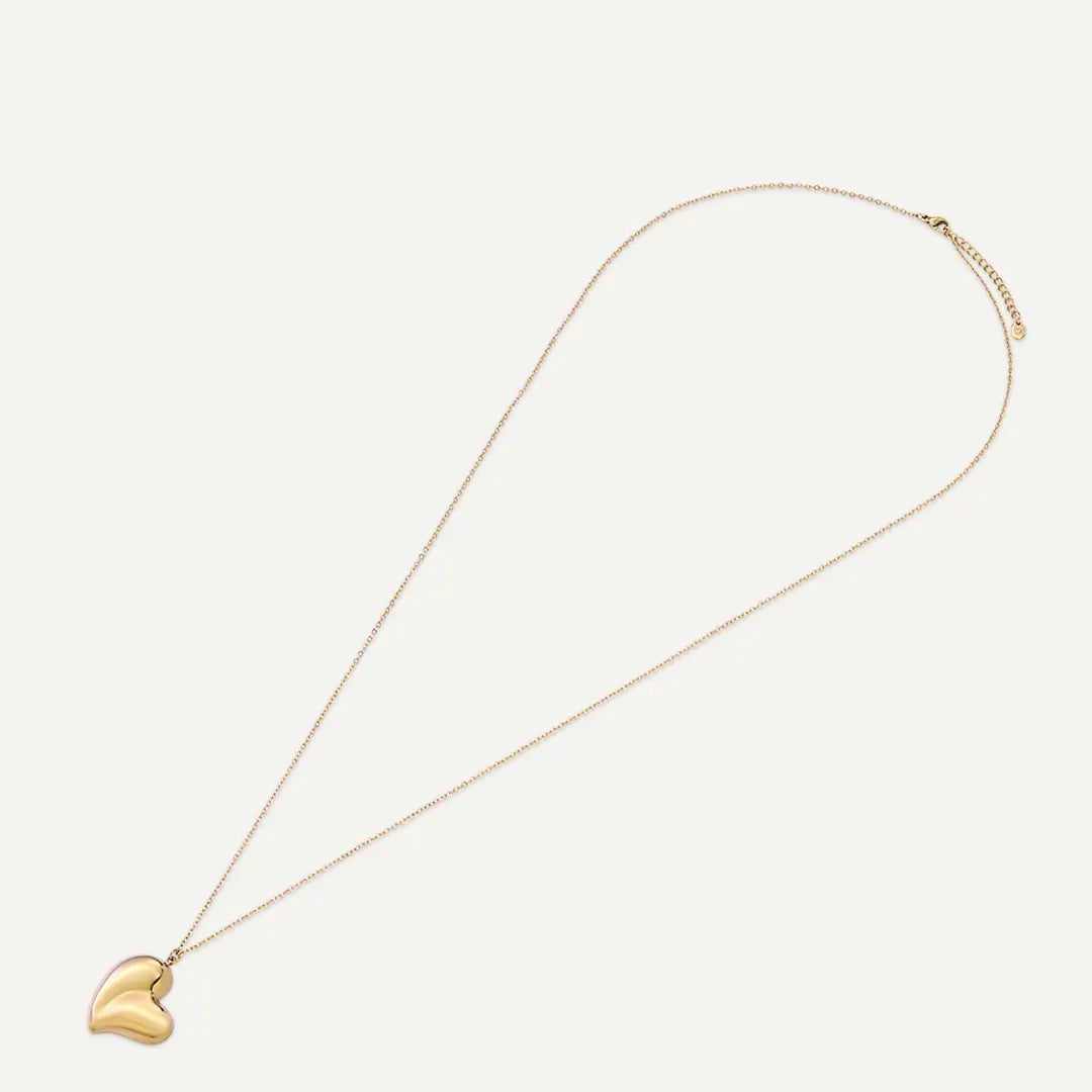 Vibes | Polished Puffy Heart Pendant Long Necklace | 18K Gold-Plated
