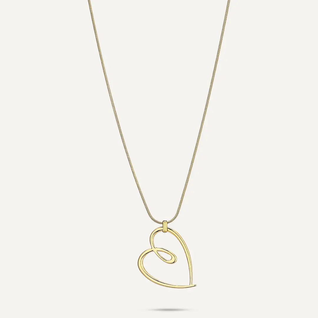 Vibes | Abstract Outline Heart Pendant Long Necklace | 18K Gold-Plated