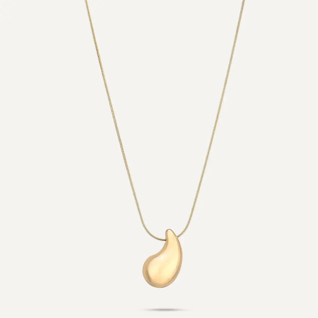 Vibes | Polished Puffy Teardrop Pendant Long Necklace | 18K Gold-Plated