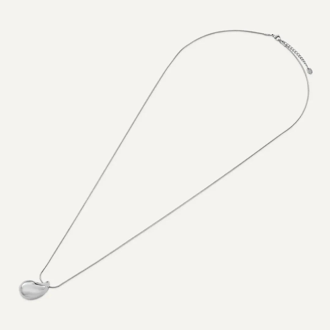 Vibes | Polished Puffy Teardrop Pendant Long Necklace | White Gold-Plated