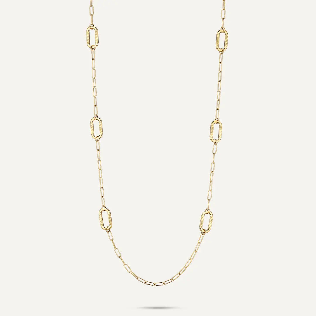 Vibes | Alternating Smooth & Hammered Oval Link Long Necklace | 18K Gold-Plated