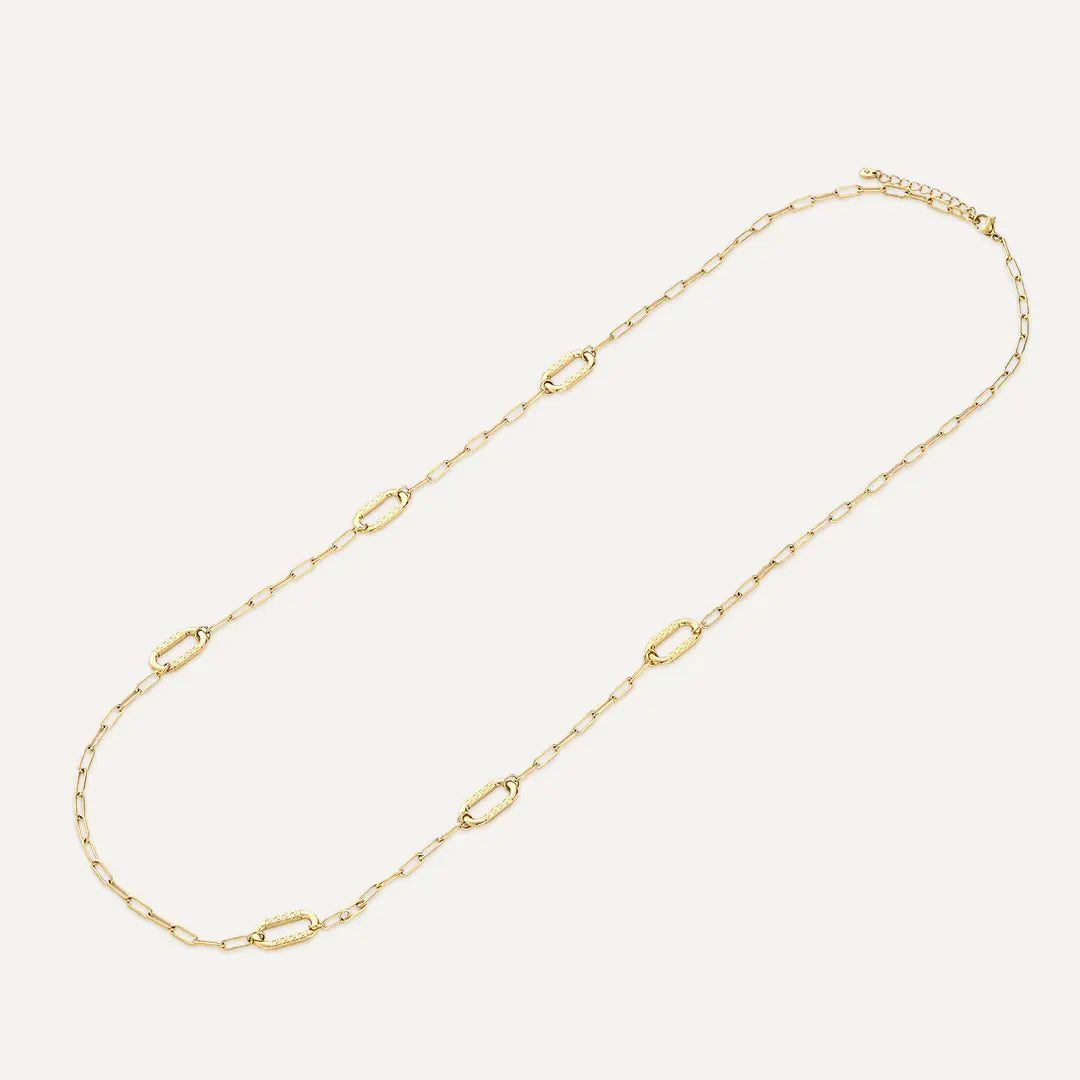 Vibes | Alternating Smooth & Hammered Oval Link Long Necklace | 18K Gold-Plated