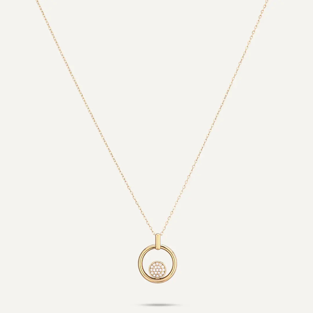 Vibes | Circle Pendant Necklace with Pavé-Set Crystals | 18K Gold-Plated