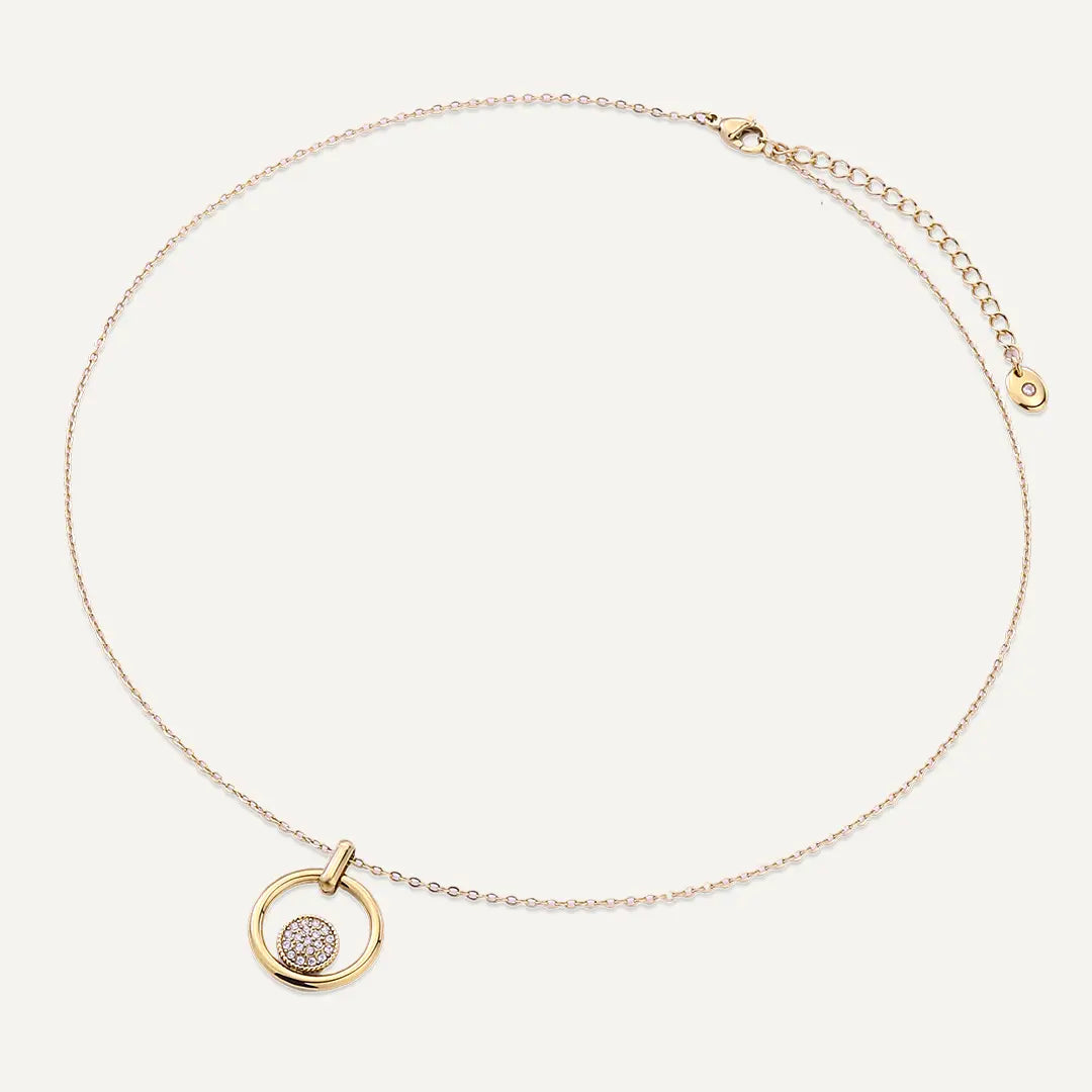 Vibes | Circle Pendant Necklace with Pavé-Set Crystals | 18K Gold-Plated