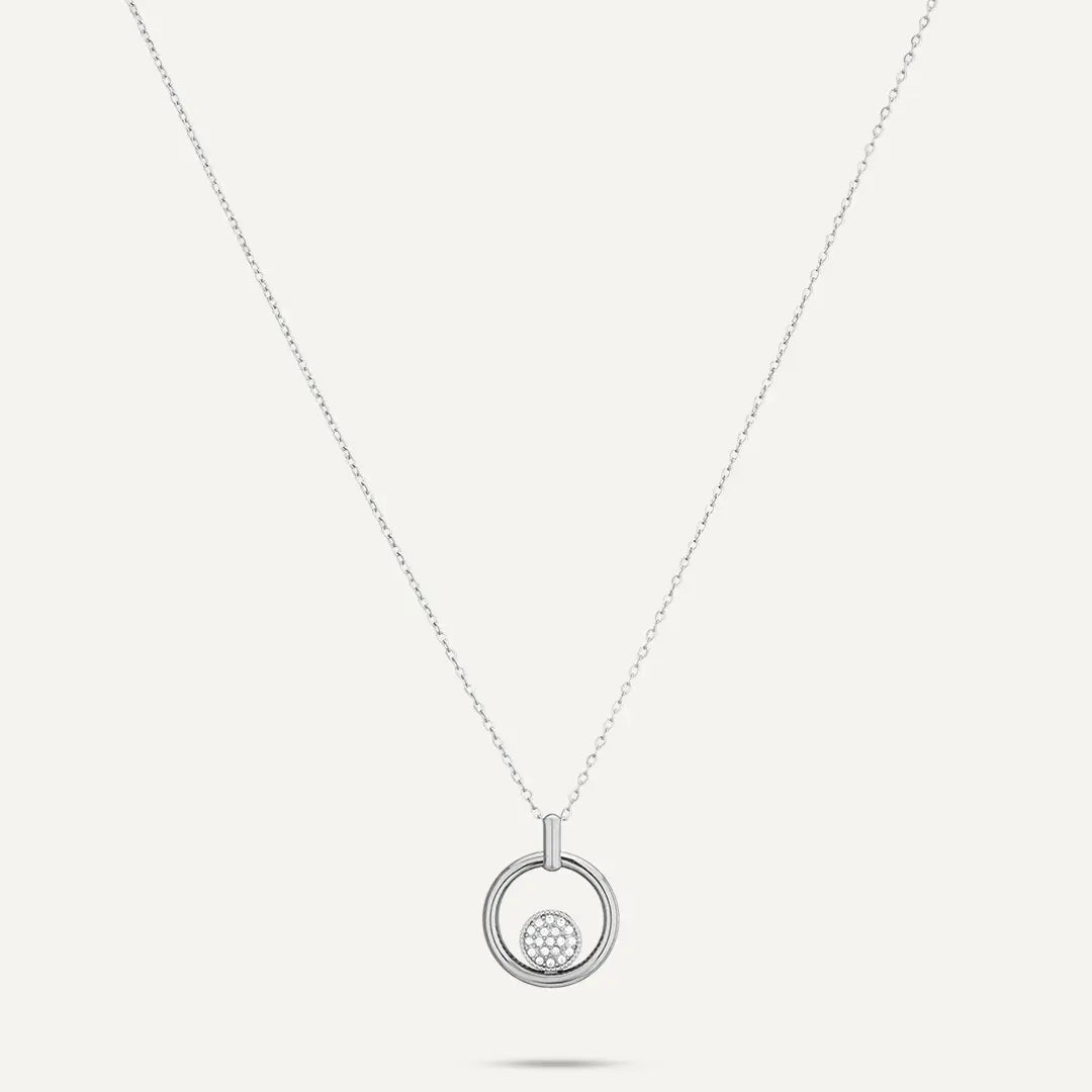 Vibes | Circle Pendant Necklace with Pavé-Set Crystals | White Gold-Plated