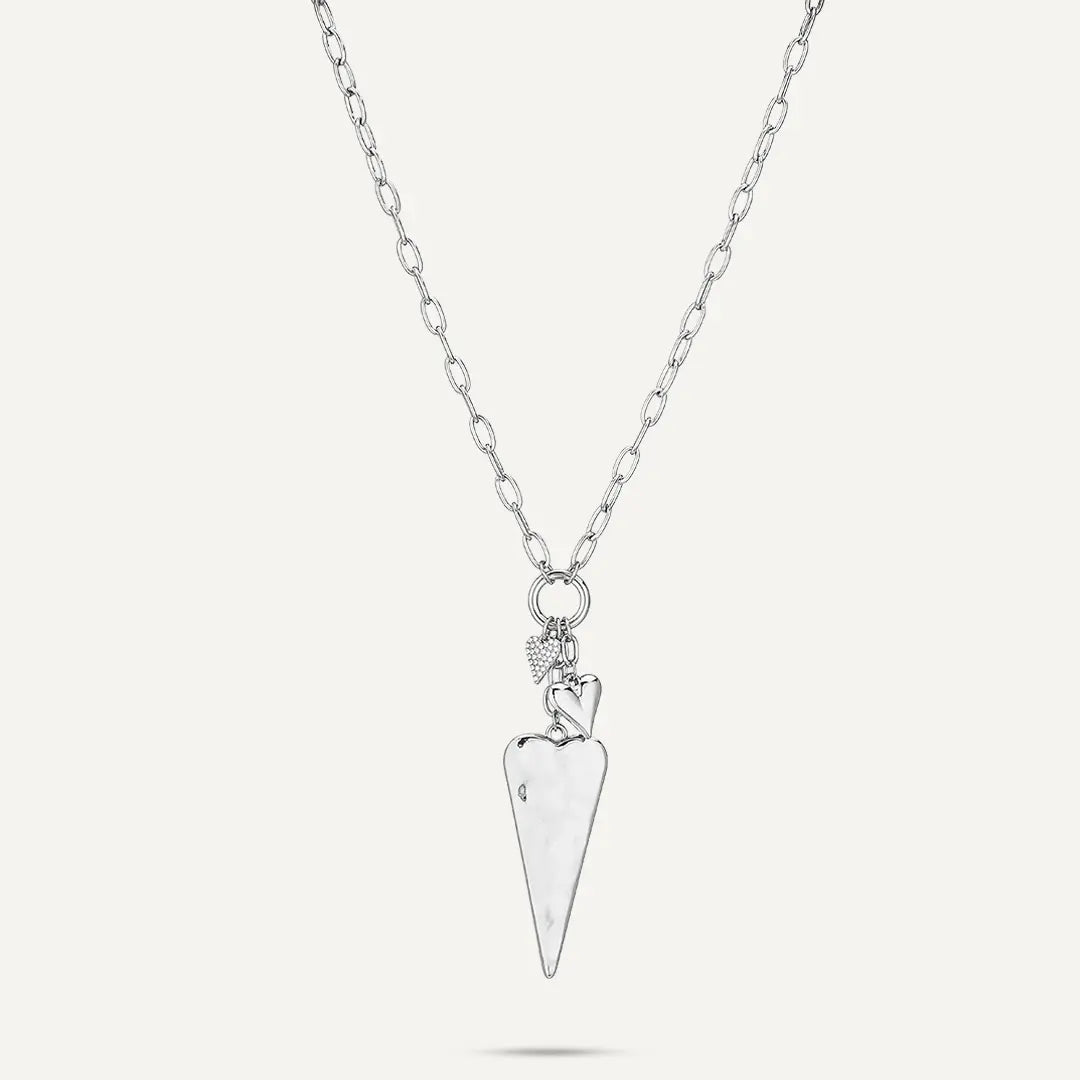 Vibes | Multi Heart Charm Chain Necklace | White Gold-Plated