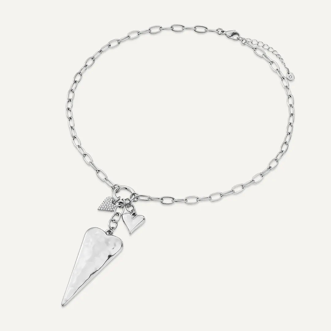 Vibes | Multi Heart Charm Chain Necklace | White Gold-Plated