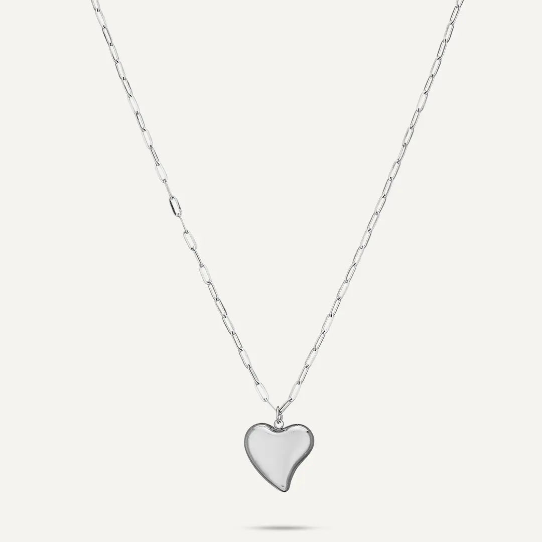 Vibes | Puffy Heart Chain Necklace | White Gold-Plated