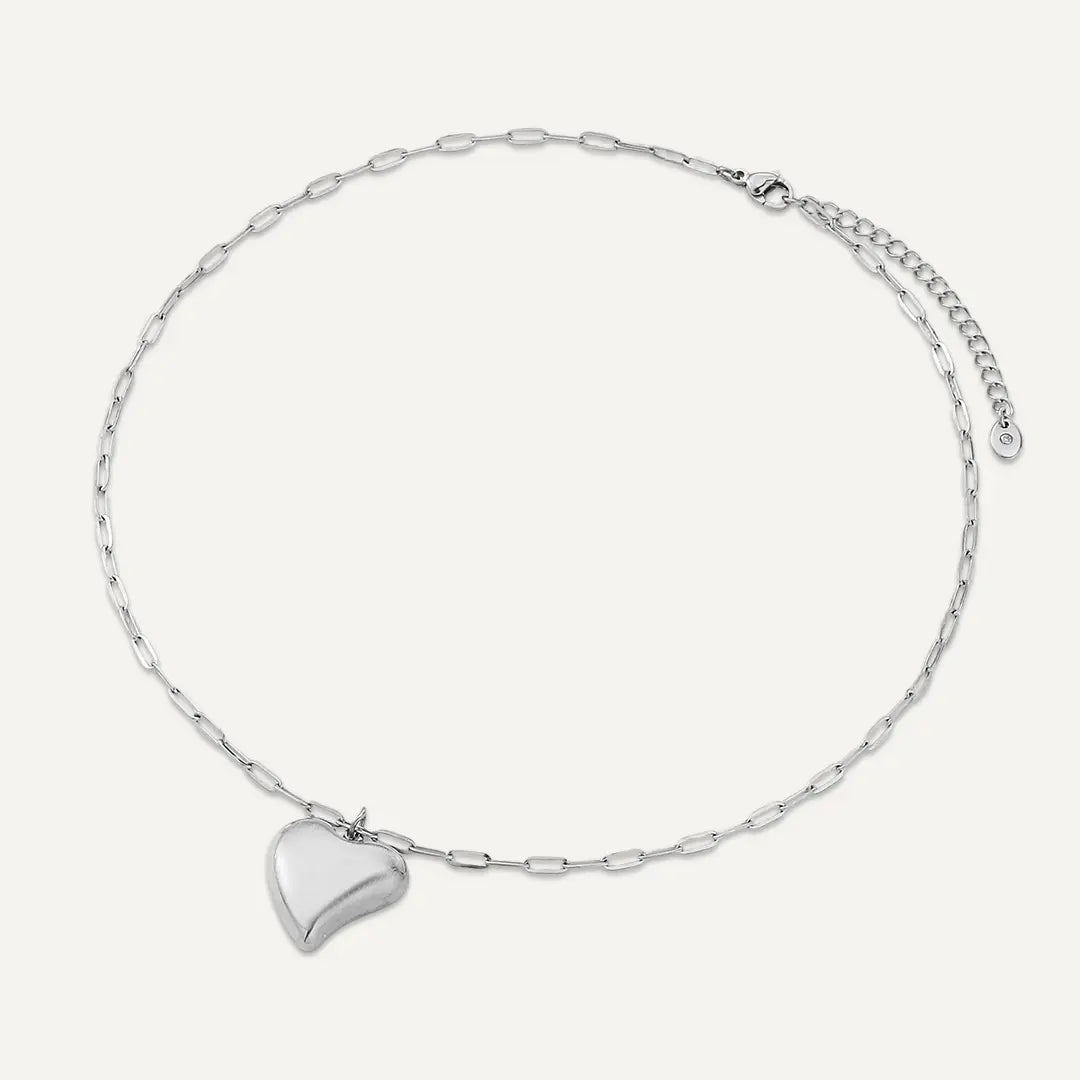 Vibes | Puffy Heart Chain Necklace | White Gold-Plated