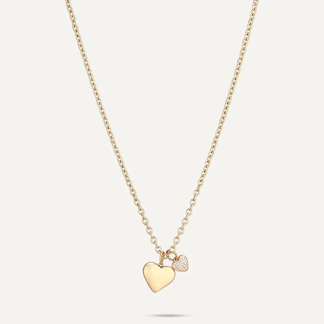 Vibes | Puffy Heart and Pavé Crystal Charm Necklace | 18K Gold-Plated