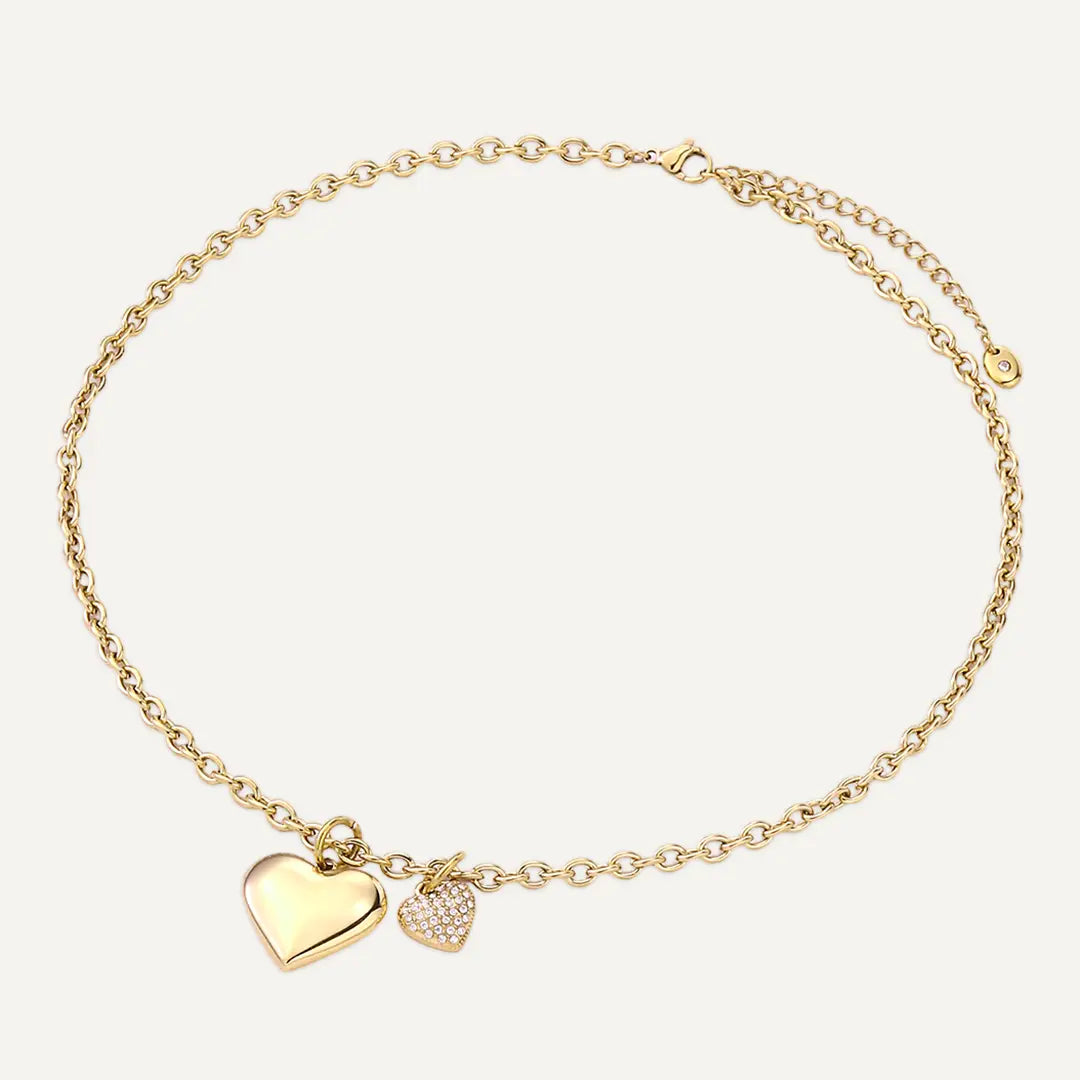 Vibes | Puffy Heart and Pavé Crystal Charm Necklace | 18K Gold-Plated