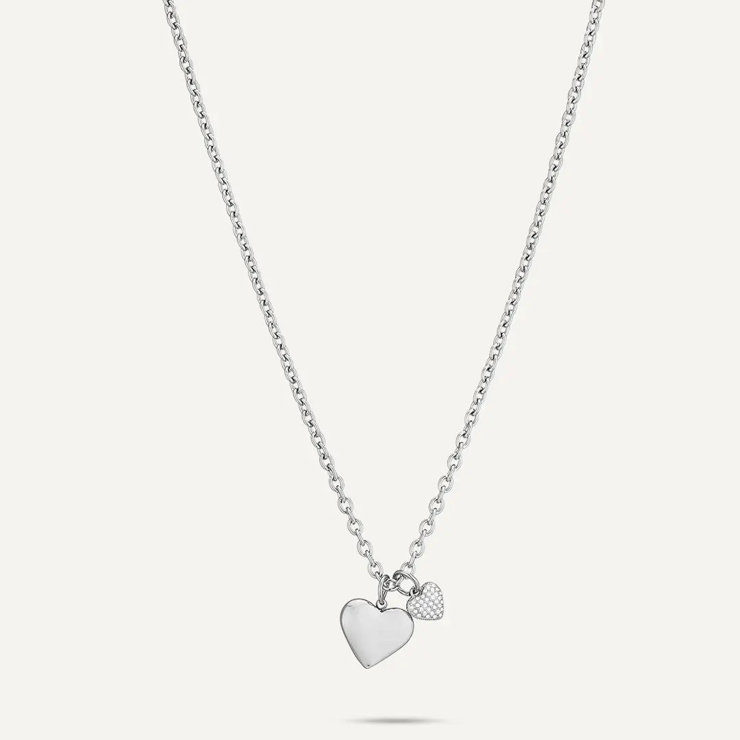 Vibes | Puffy Heart and Pavé Crystal Charm Necklace | White Gold-Plated