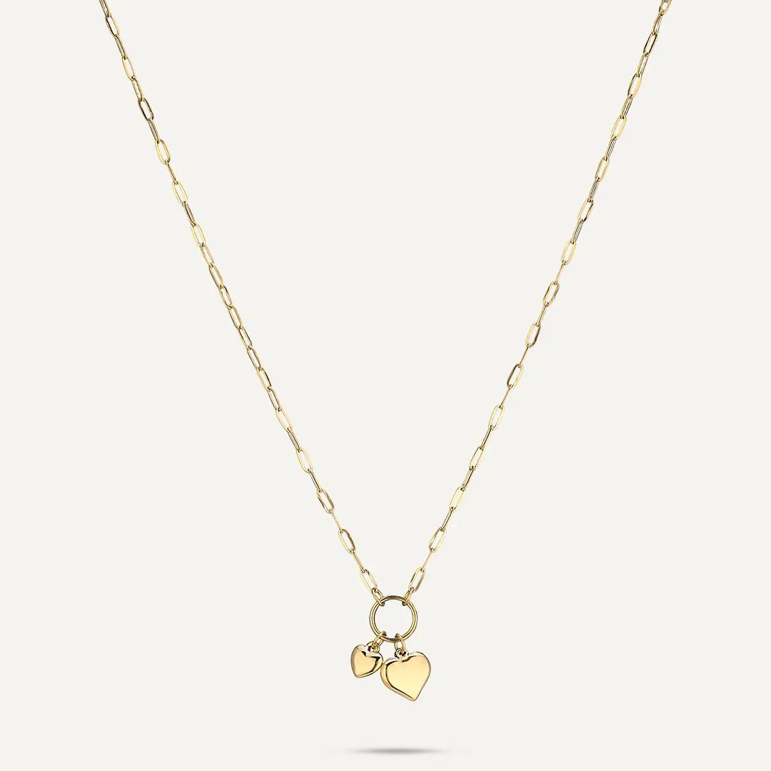 Vibes | Double Heart Charm Paperclip Chain Necklace | 18K Gold-Plated