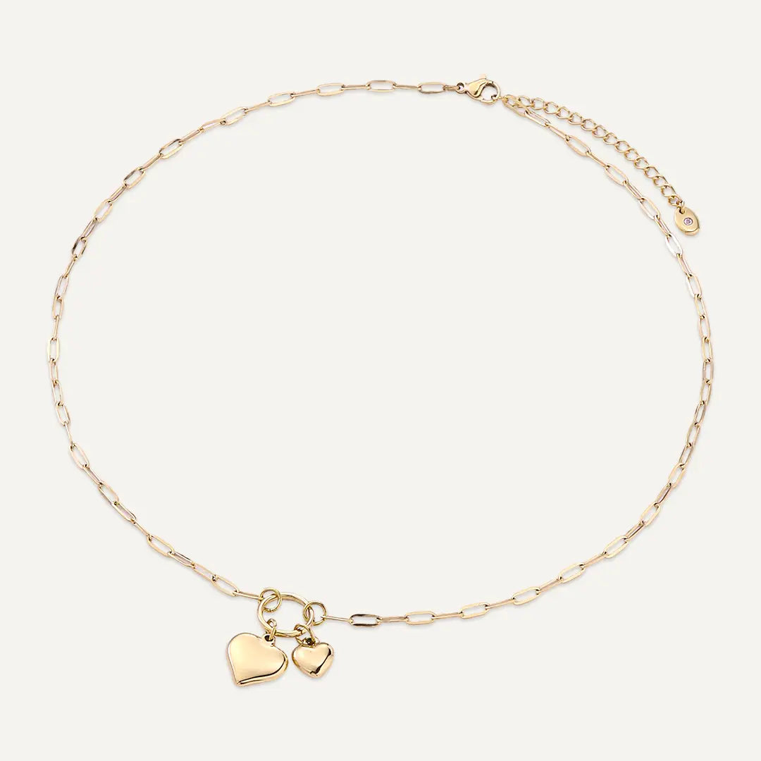 Vibes | Double Heart Charm Paperclip Chain Necklace | 18K Gold-Plated