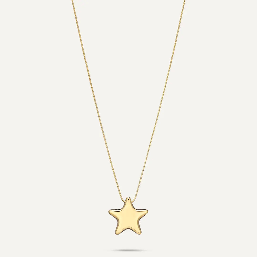 Vibes | Polished Puffy Star Charm Long Necklace | 18K Gold-Plated