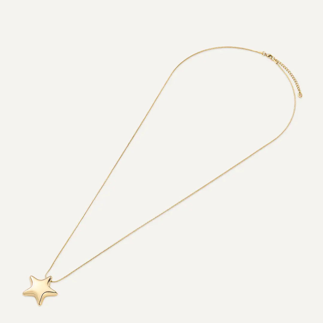 Vibes | Polished Puffy Star Charm Long Necklace | 18K Gold-Plated