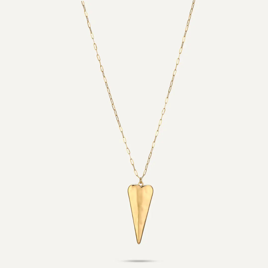 Vibes | Hammered Abstract Heart Pendant Long Chain Necklace | 18K Gold-Plated