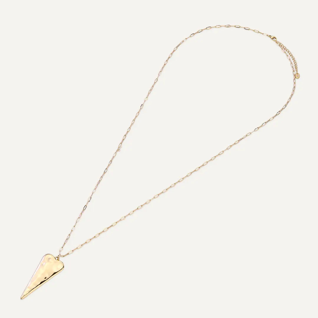 Vibes | Hammered Abstract Heart Pendant Long Chain Necklace | 18K Gold-Plated