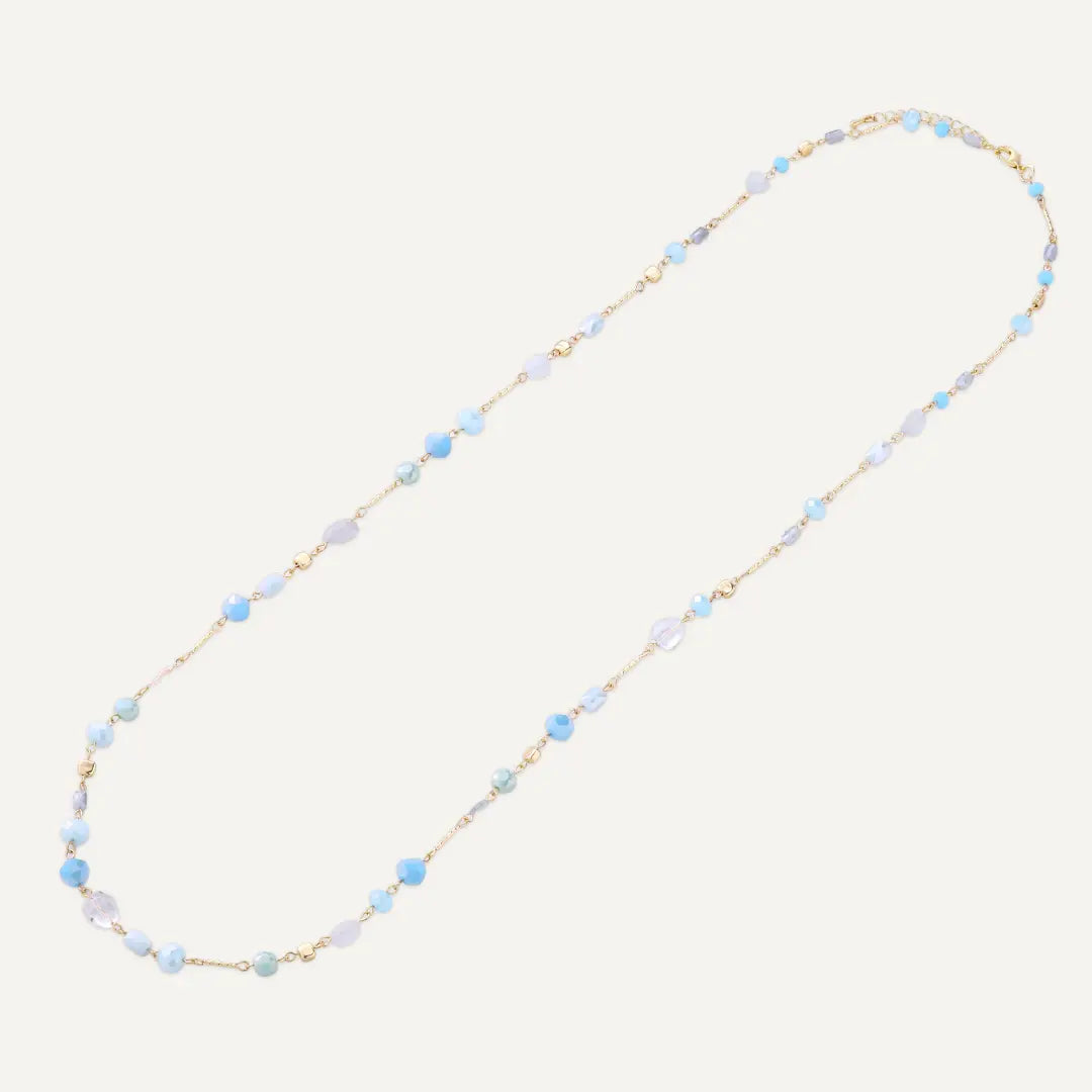 Faceted Blue Beaded Long Station Necklace In Gold-Tone
