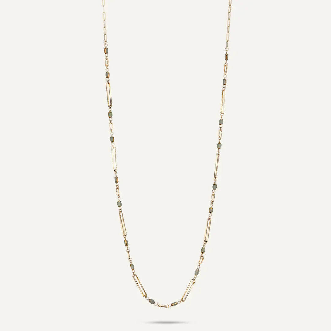 Green Semi‑precious Stones Multi-Bead & Bar Link Long Necklace In Gold-Tone