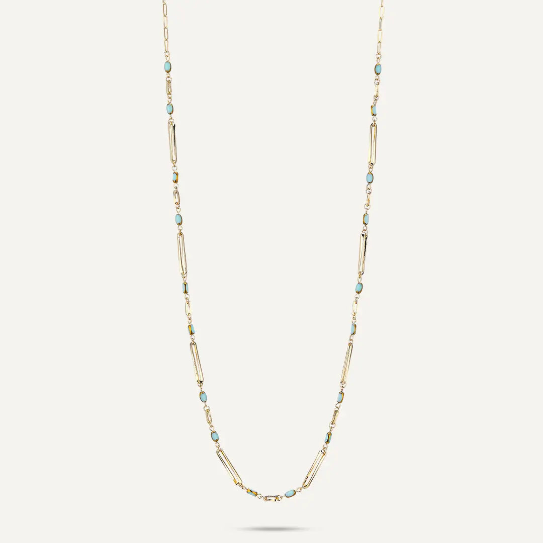 Blue Semi‑precious Stones Multi-Bead & Bar Link Long Necklace In Gold-Tone