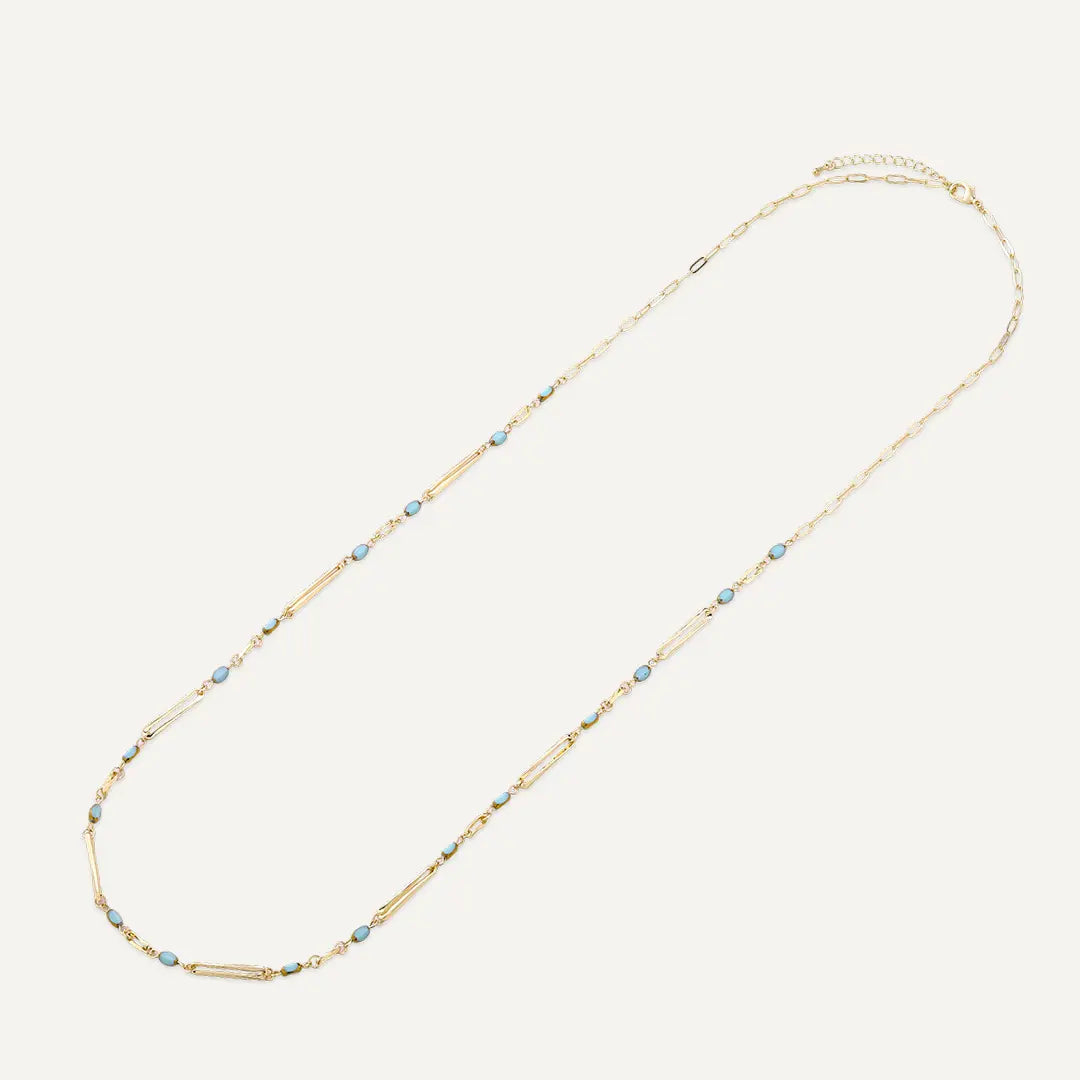 Blue Semi‑precious Stones Multi-Bead & Bar Link Long Necklace In Gold-Tone