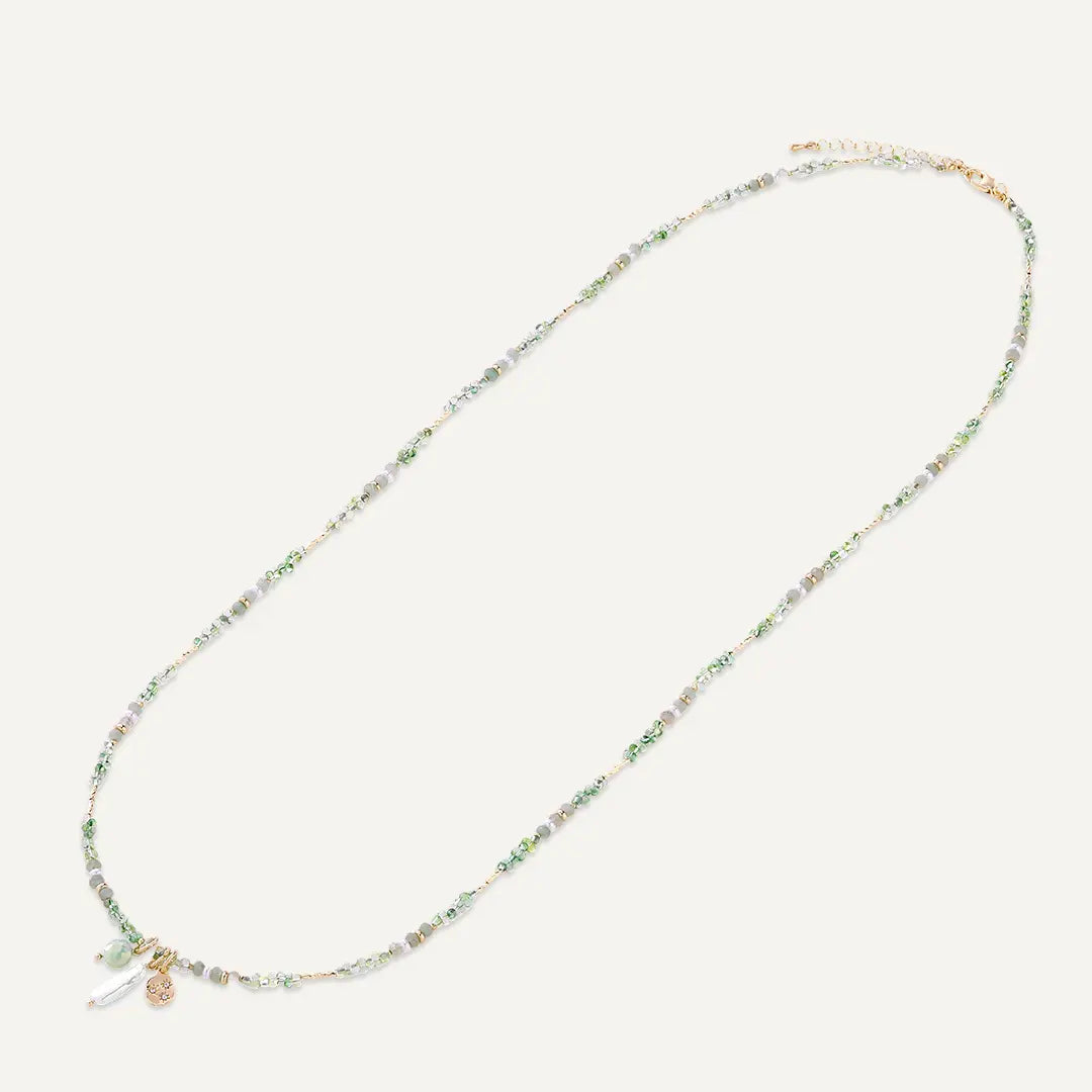 Green Semi‑precious Stones & Faceted Beaded Long Station Necklace In Gold-Tone