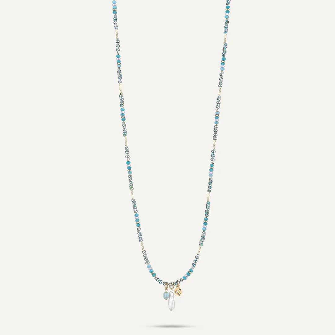 Blue Semi‑precious Stones & Faceted Beaded Long Station Necklace In Gold-Tone