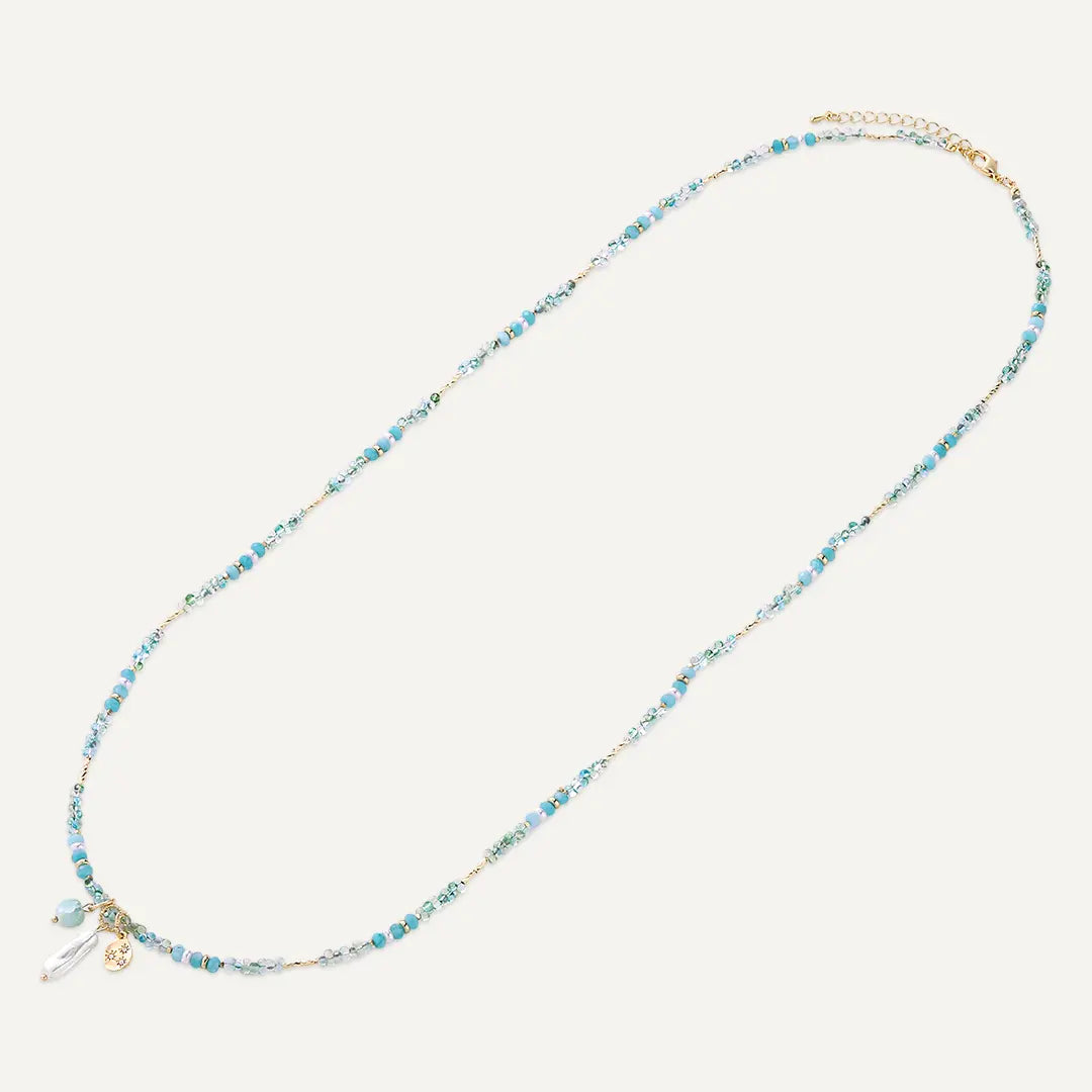 Blue Semi‑precious Stones & Faceted Beaded Long Station Necklace In Gold-Tone