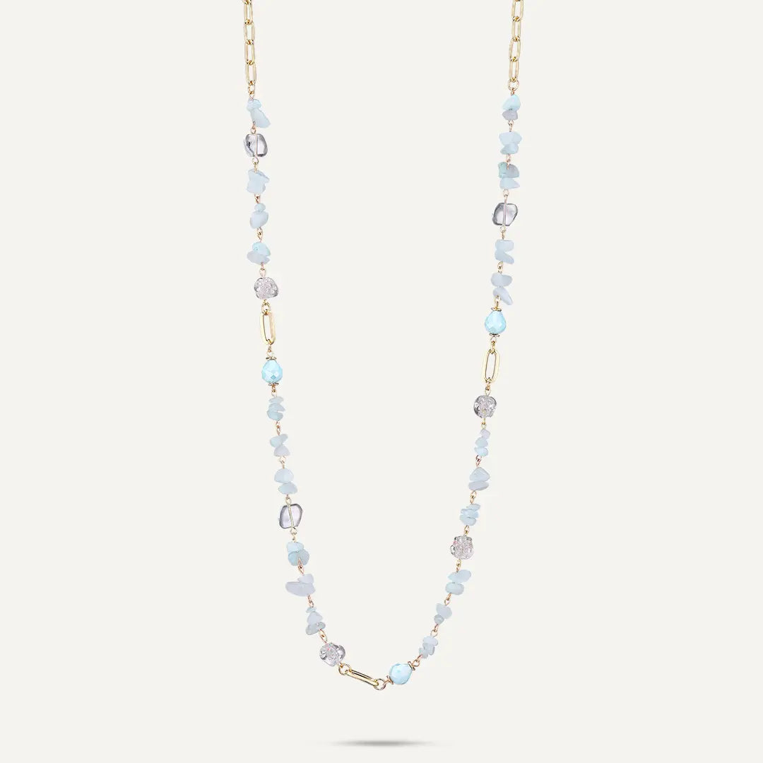 Blue Semi‑precious Stones & Faceted Beaded Long Chain Necklace In Gold-Tone