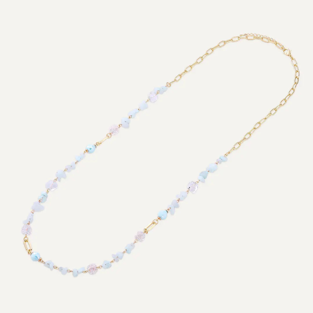 Blue Semi‑precious Stones & Faceted Beaded Long Chain Necklace In Gold-Tone