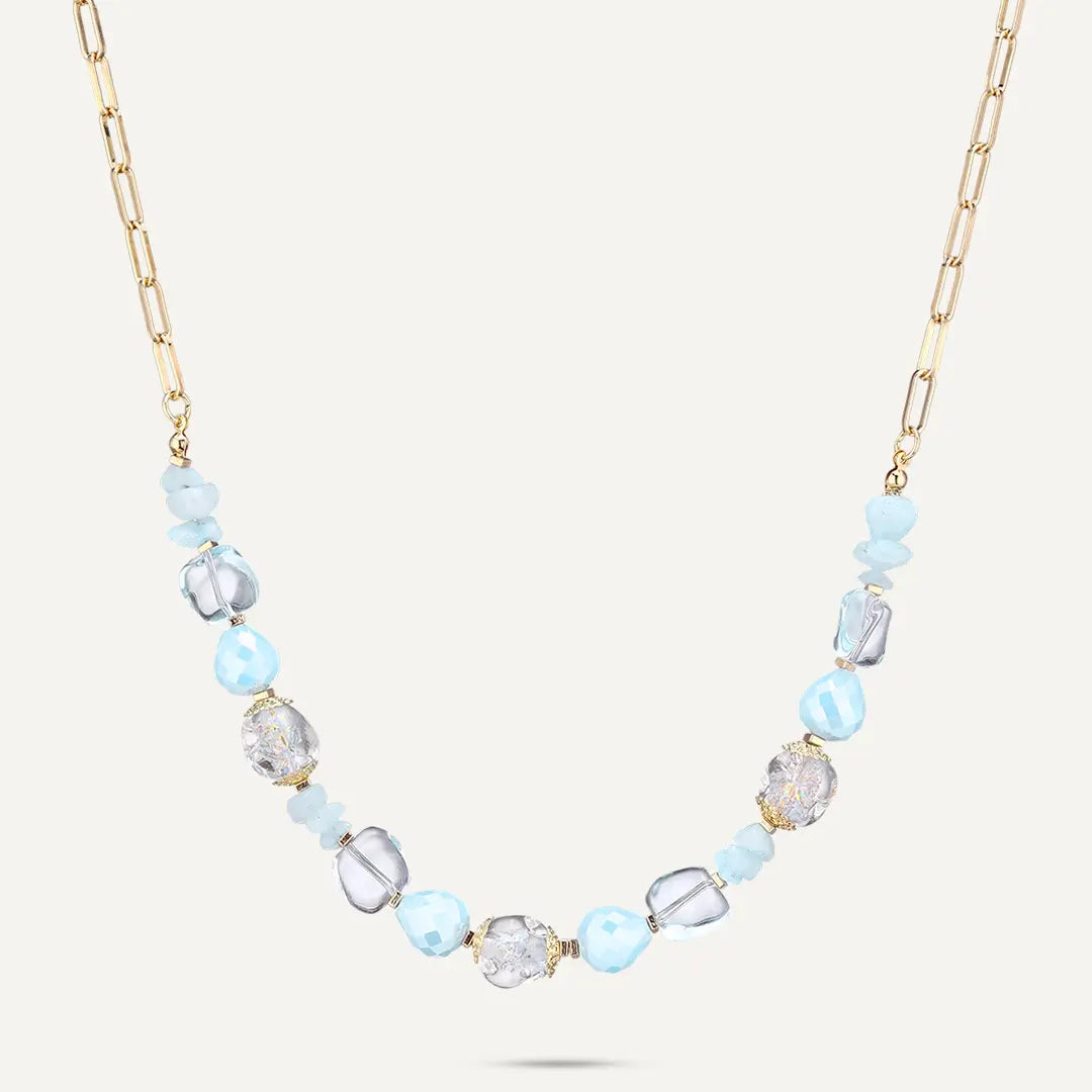 Blue Semi‑precious Stones & Faceted Beaded Short Chain Necklace In Gold-Tone