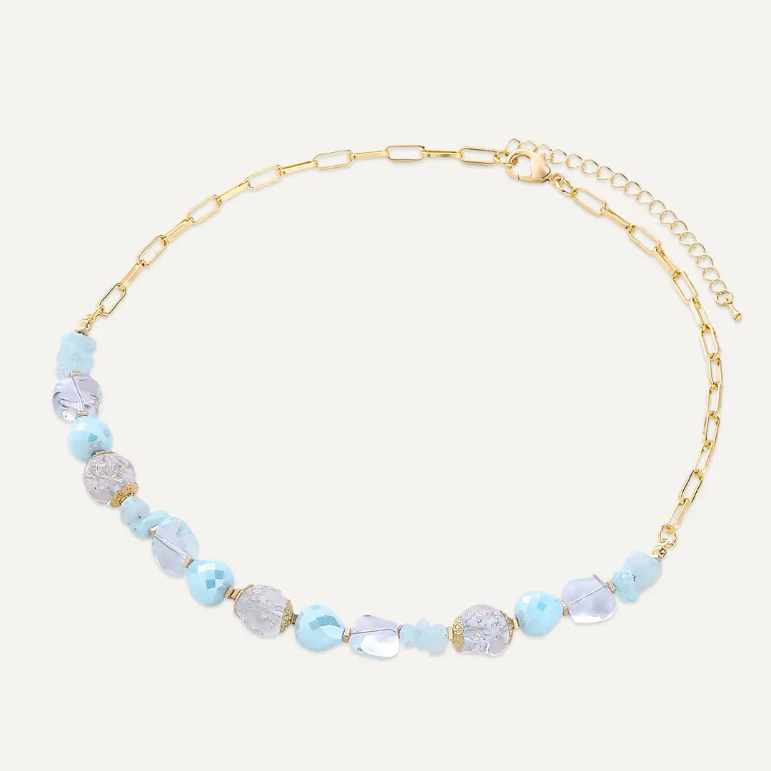 Blue Semi‑precious Stones & Faceted Beaded Short Chain Necklace In Gold-Tone