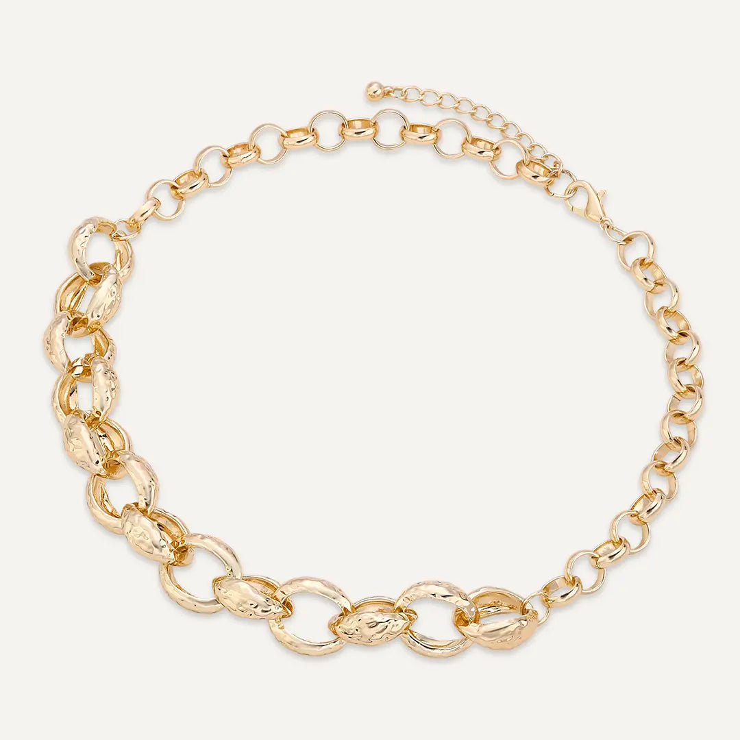 Hammered Oval Link Necklace In Gold-Tone