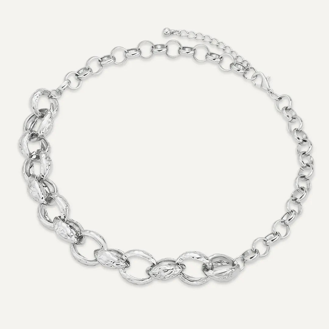 Hammered Oval Link Necklace In Silver-Tone