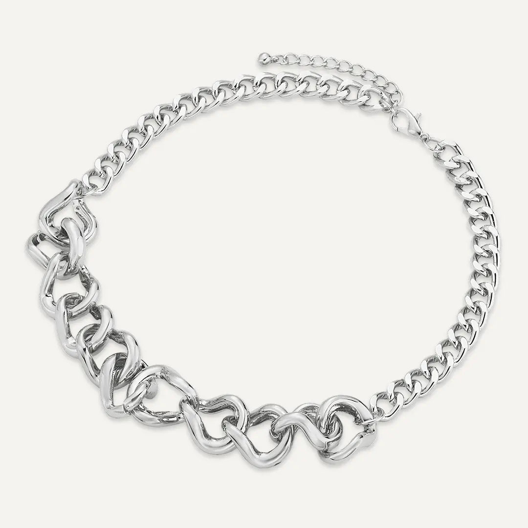 Chunky Curb Chain and Wavy Links Necklace In Silver-Tone