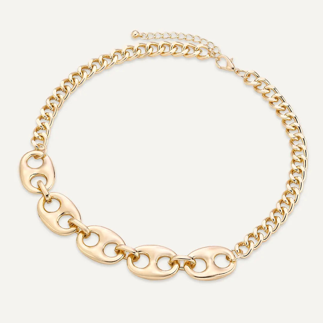 Chunky Anchor Link and Curb Chain Necklace In Gold-Tone