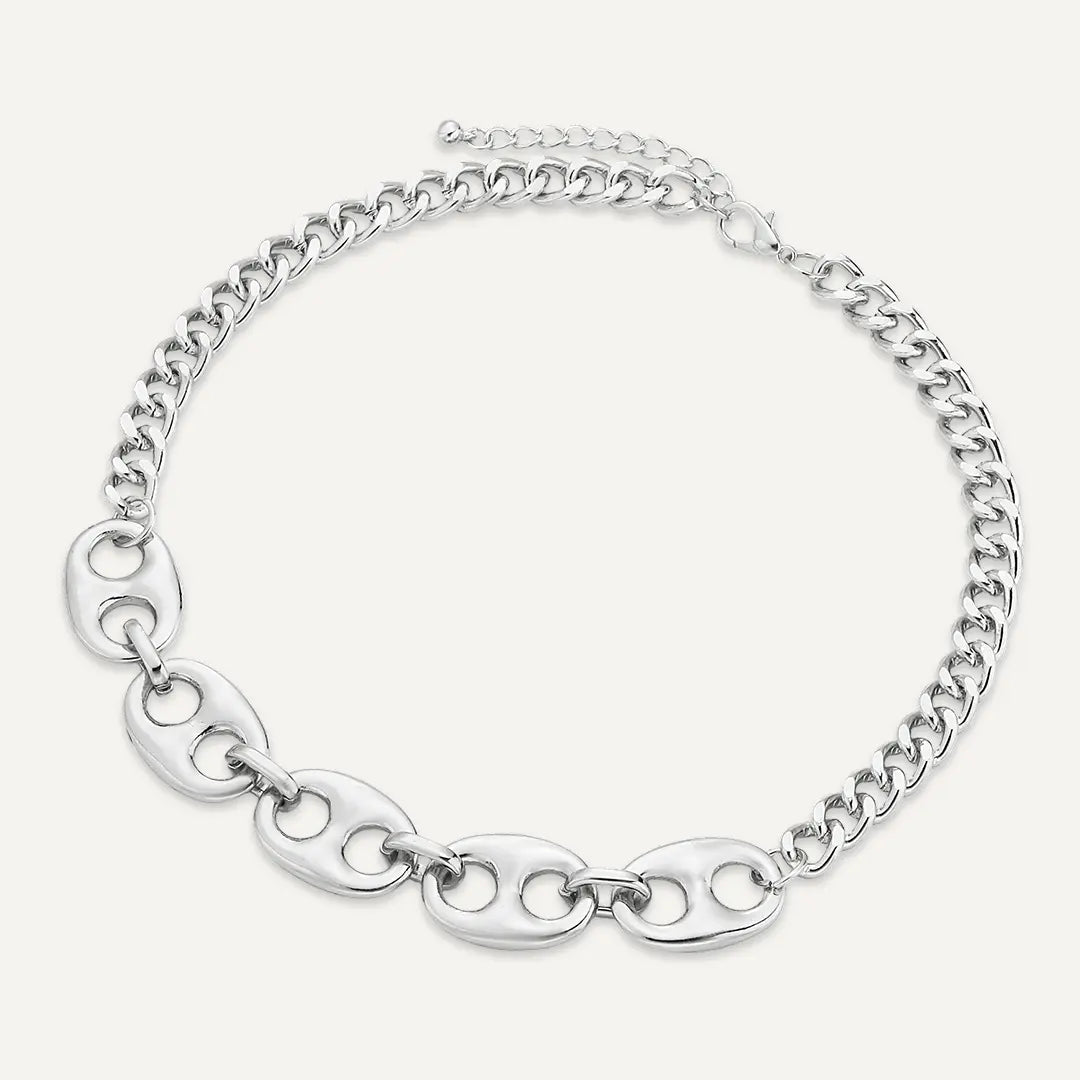 Chunky Anchor Link and Curb Chain Necklace In Silver-Tone