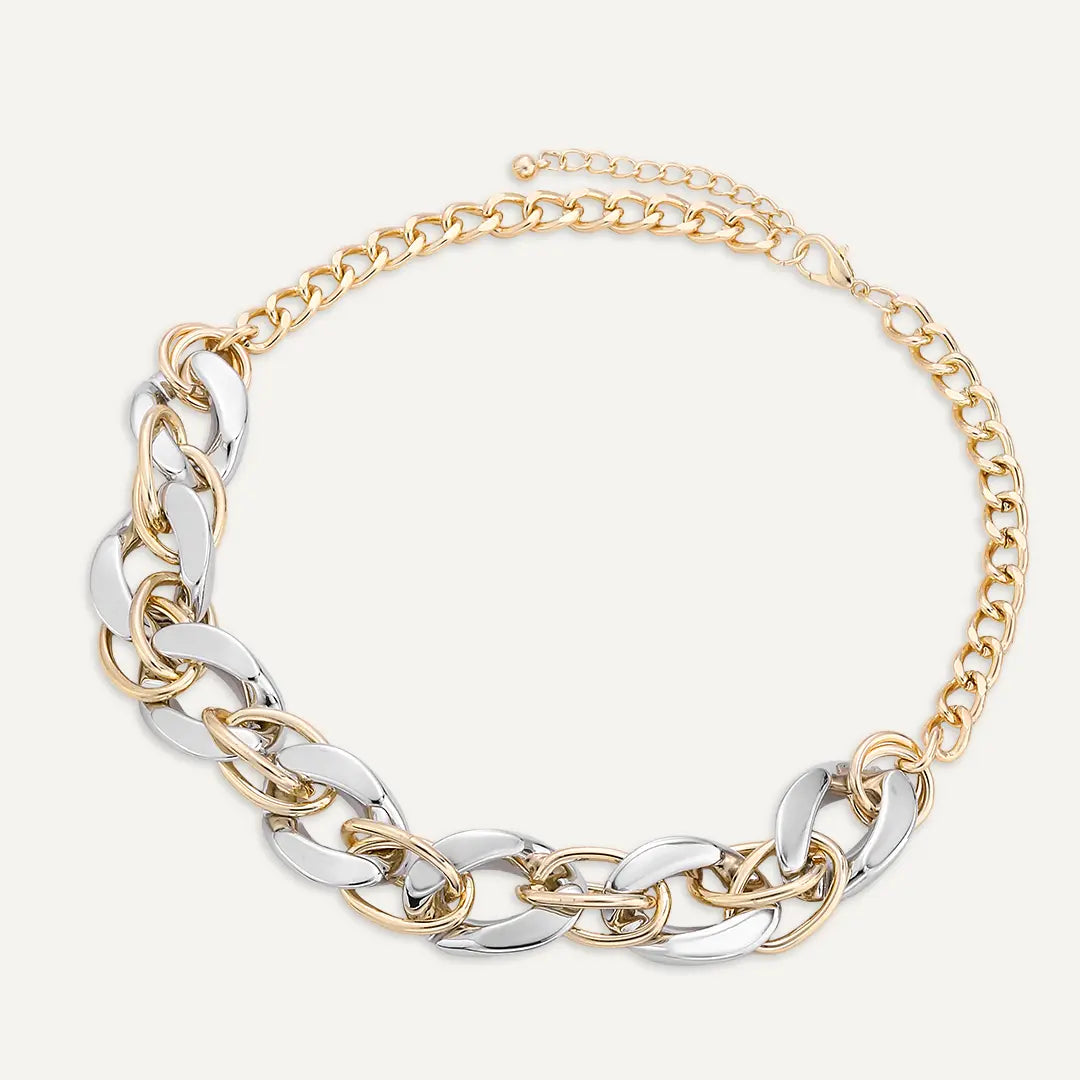 Chunky Mixed-Link Two-Tone Statement Necklace