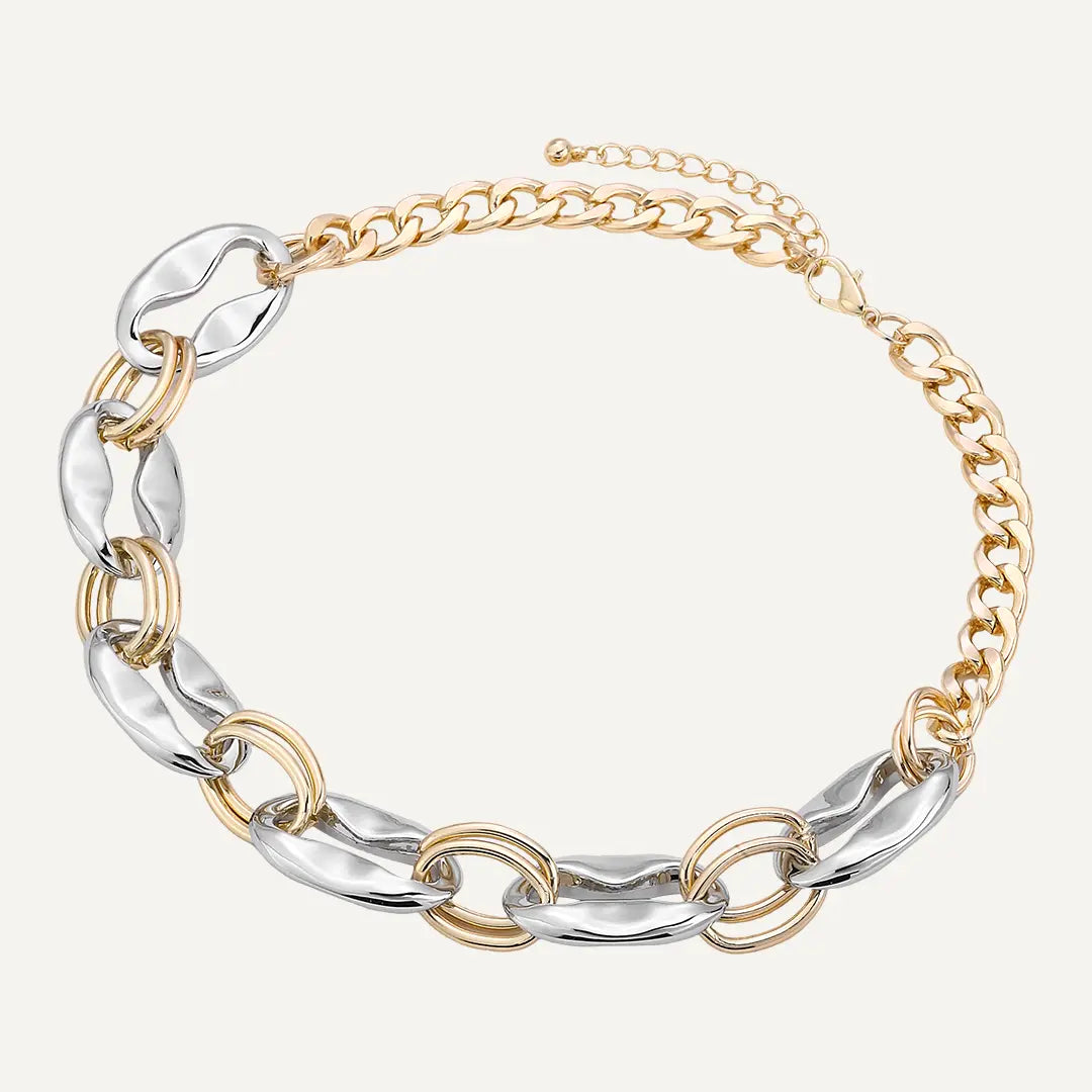 Two-tone Alternating Sculpted and Oval Link Necklace