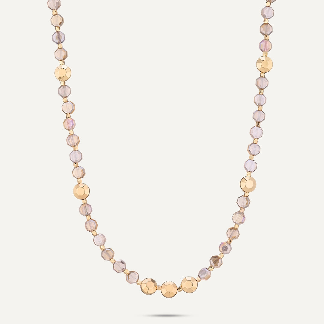 Gold & Pink Faceted Bead Necklace In Gold-Tone