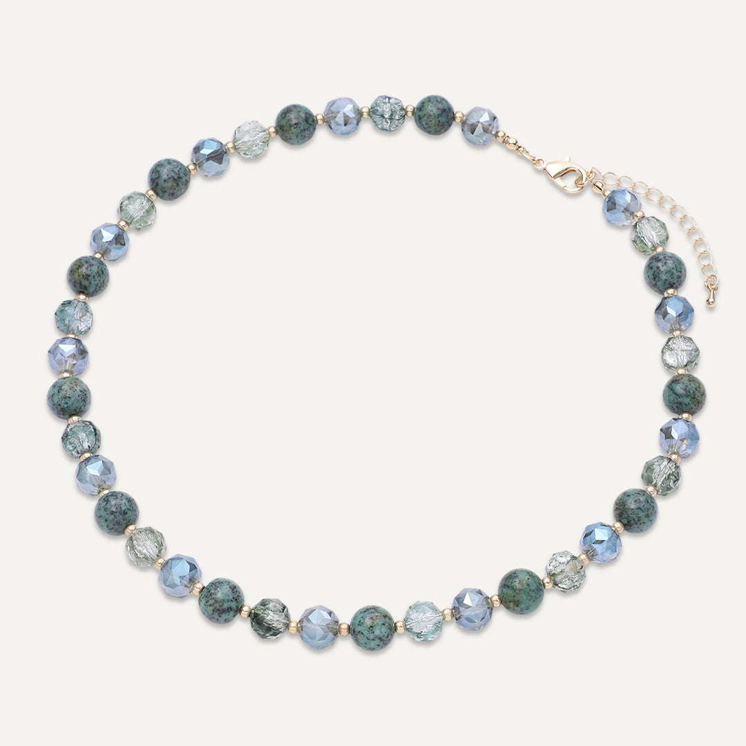 Green Mixed Bead Necklace In Gold-Tone