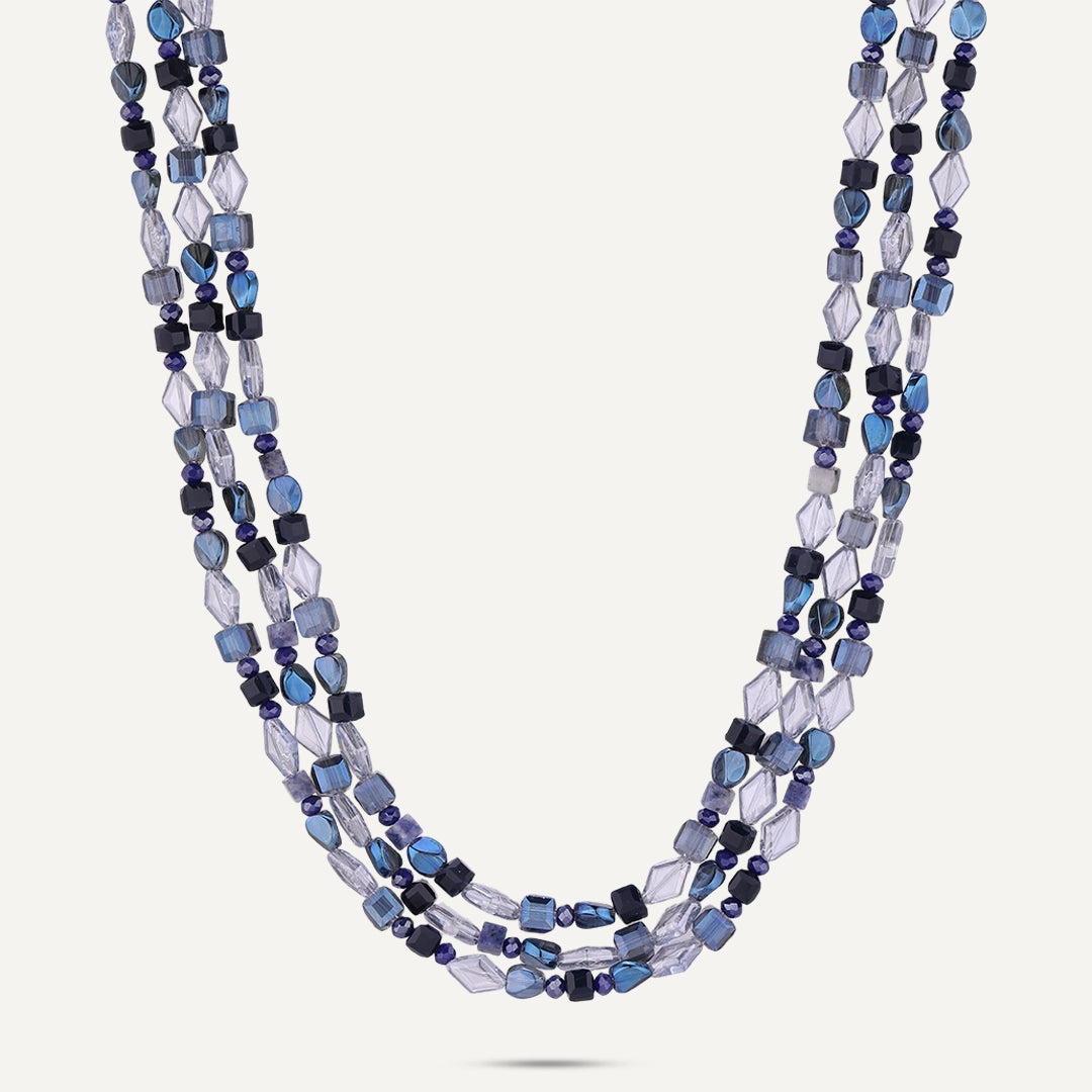 Blue Multi-Strand Bead Necklace In Gold-Tone