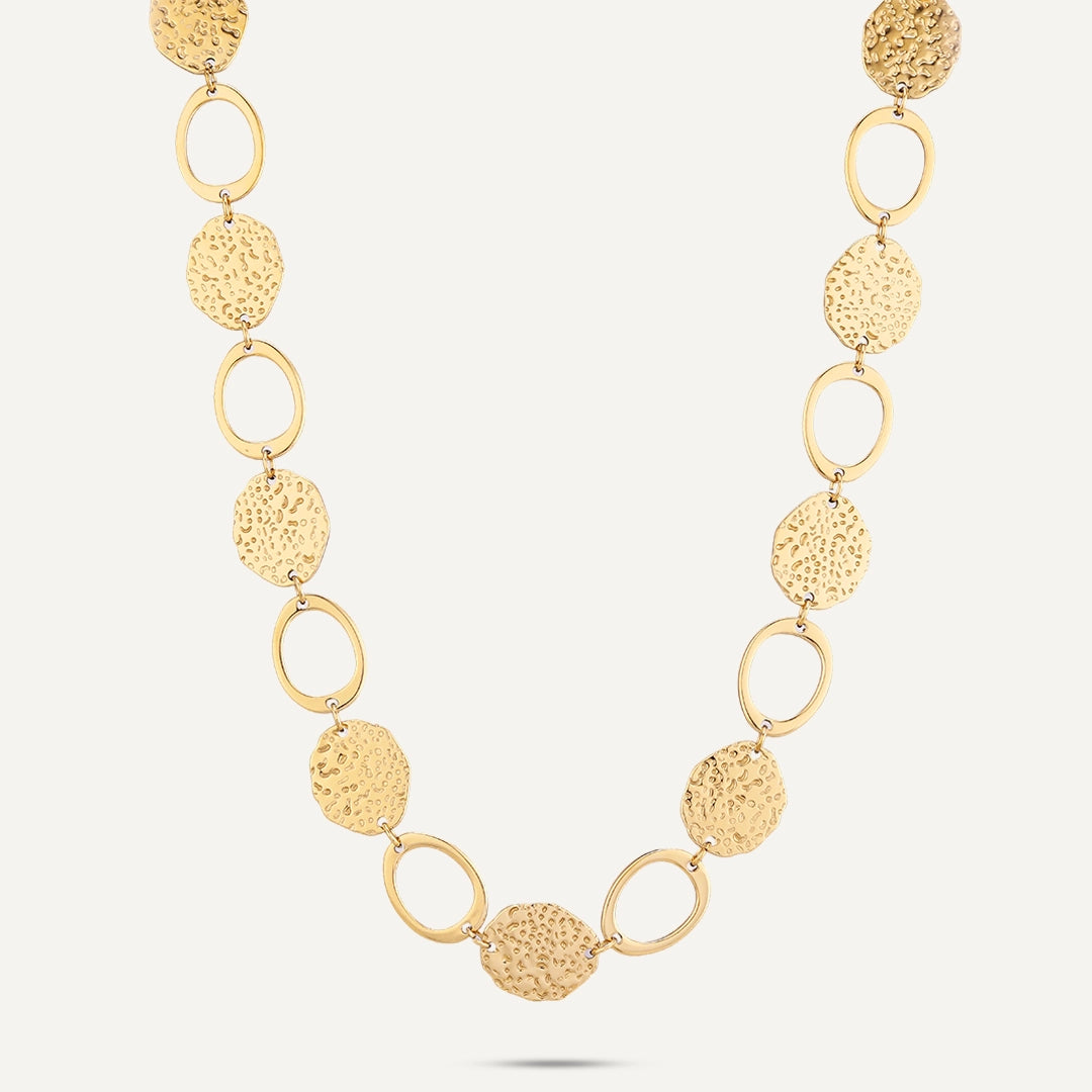 Vibes | Textured Disc & Oval Necklace | 18K Gold-Plated