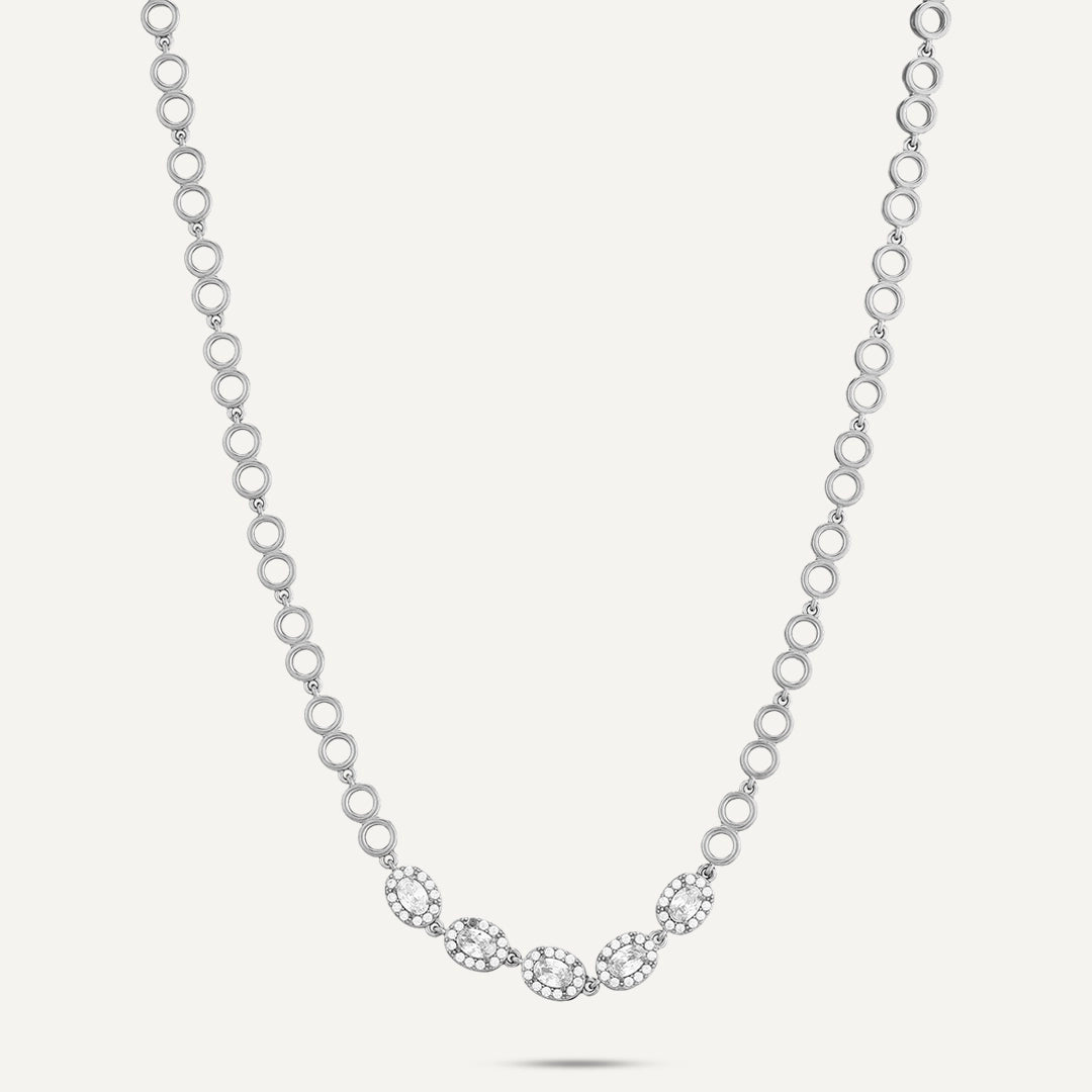Vibes | Crystal Oval Link Necklace | White Gold-Plated