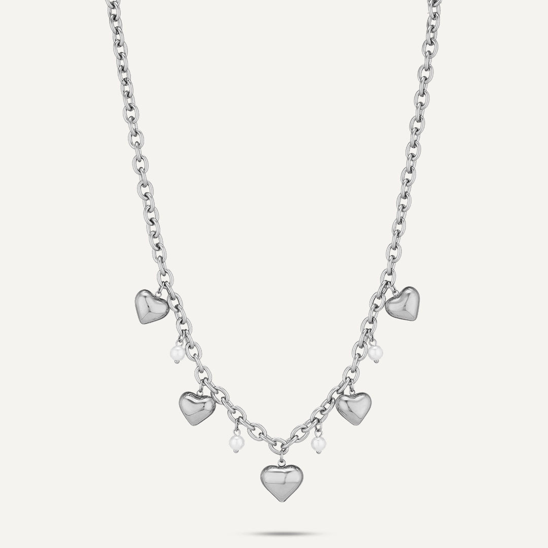 Vibes | Heart & Pearl Necklace | White Gold-Plated