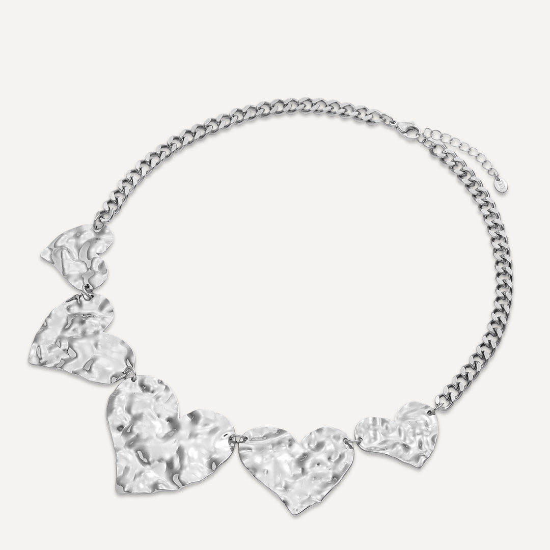 Vibes | Hammered Heart Necklace | White Gold-Plated